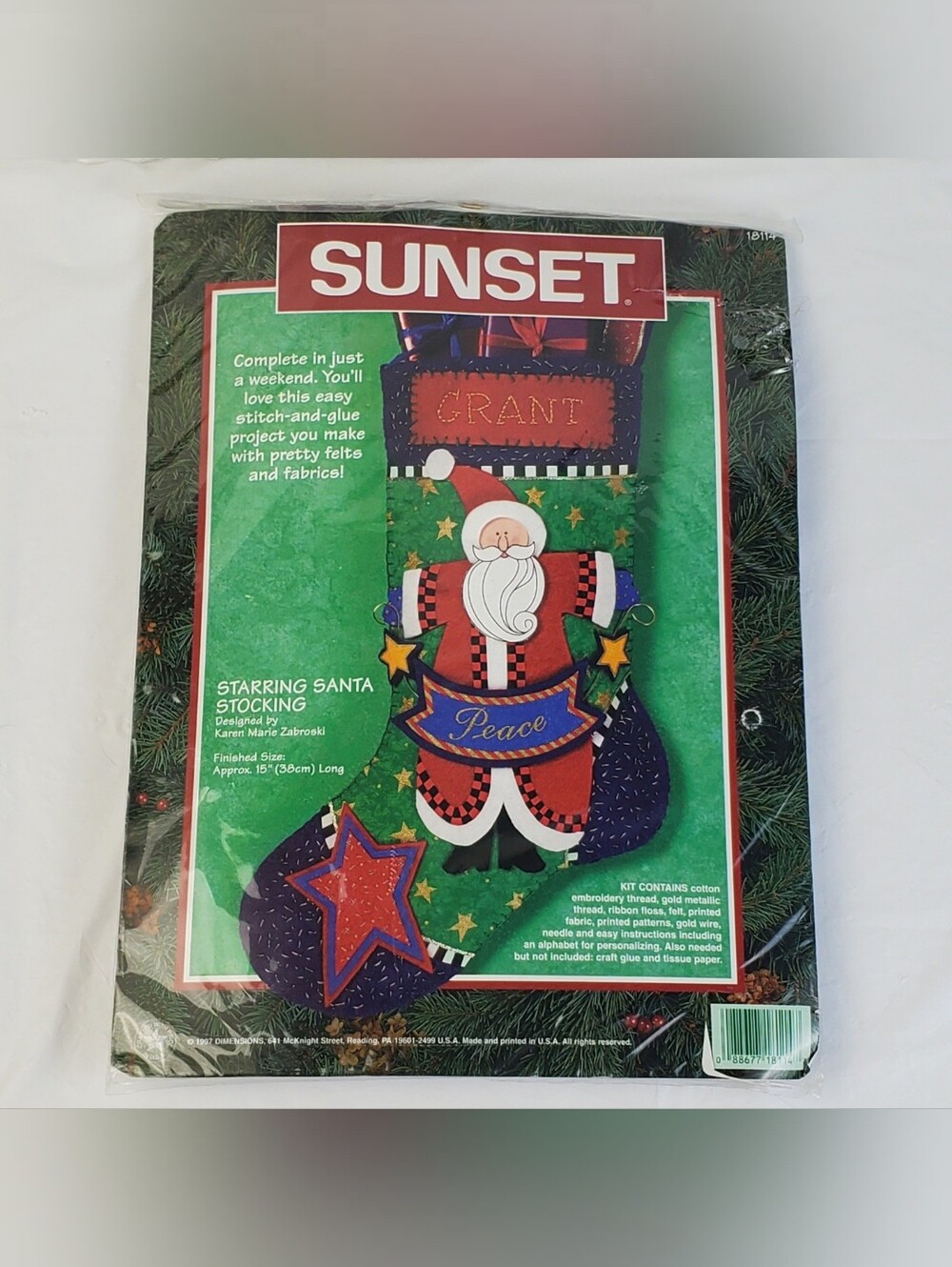 Dimensions Sunset VTG 1997 Starring Santa Stocking Kit  # 18114 Christmas - NOS